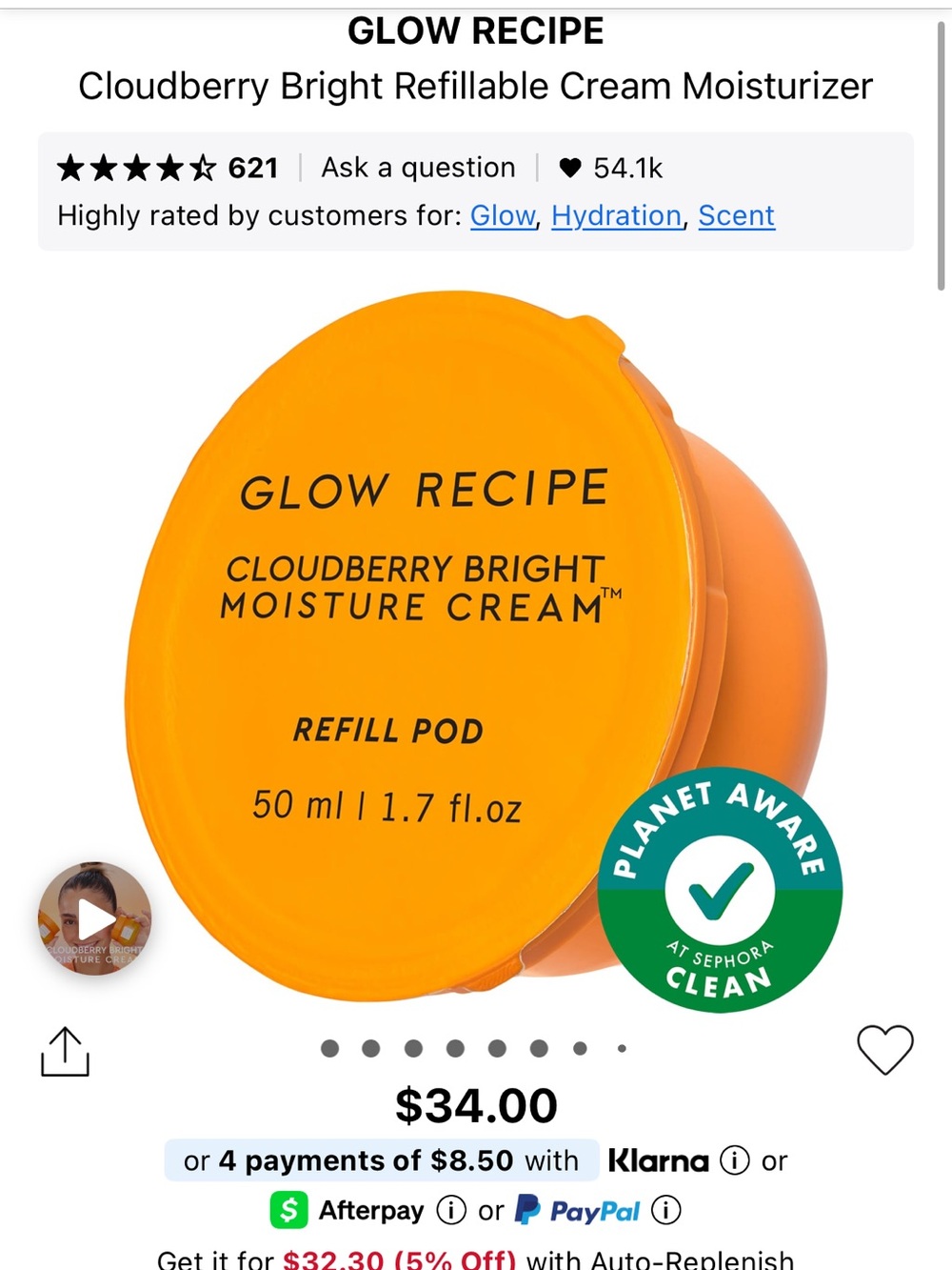 New GLOW RECIPE Cloudberry Bright Cream Moisturizer Refill